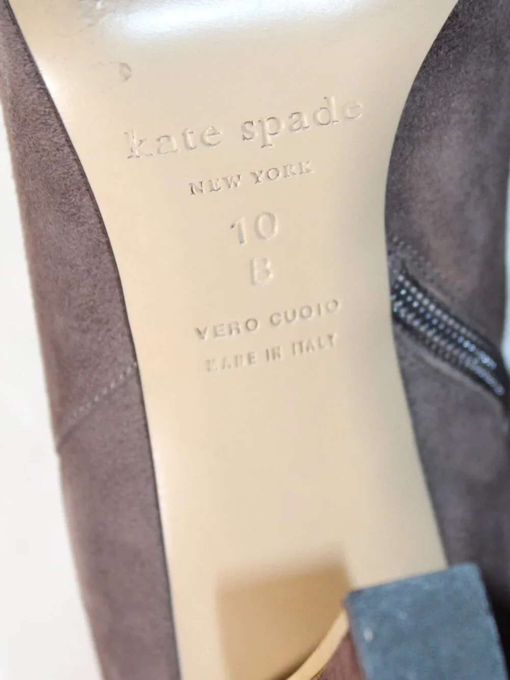 Katee Sppade Netta Dark Taupe Suede Leather Side Zip Booties 10